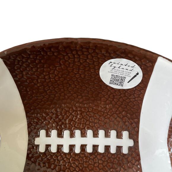 LANG Hand Painted Ceramic FOOTBALL Shaped Serving Bowl Brown White Decor NEW - Picture 5 of 14